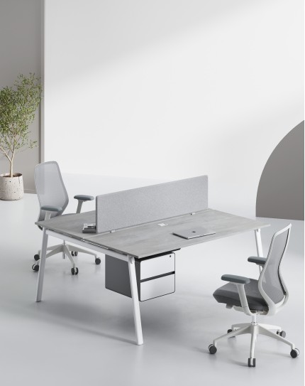 AVA Series Cluster of 2x Face to Face Workstation Concrete W