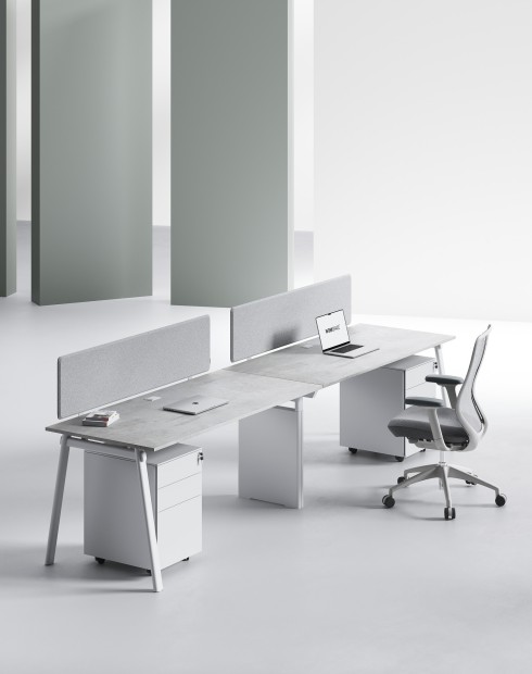 AVA Series Cluster of 2 Single Line Workstation Concrete W