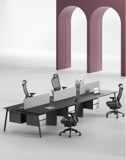 AVA Series Cluster of 6x Face to Face Workstation Desk Black B