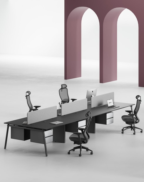 AVA Series Cluster of 6x Face to Face Workstation Desk Black B