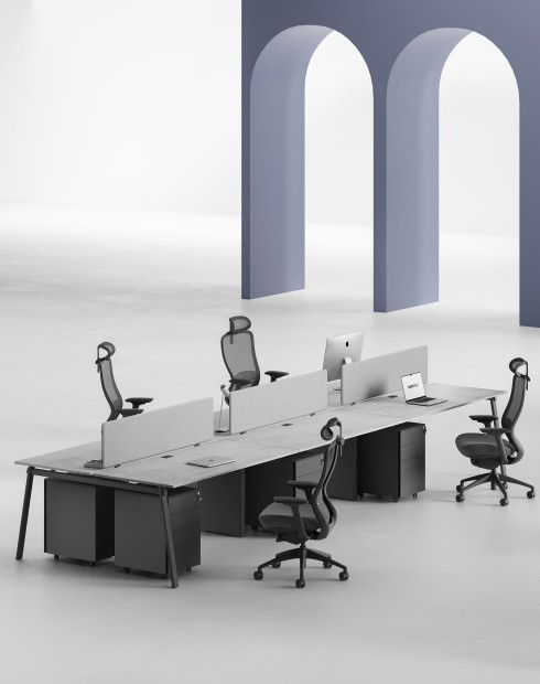 AVA Series Cluster of 6x Face to Face Workstation Desk Urban Concrete B