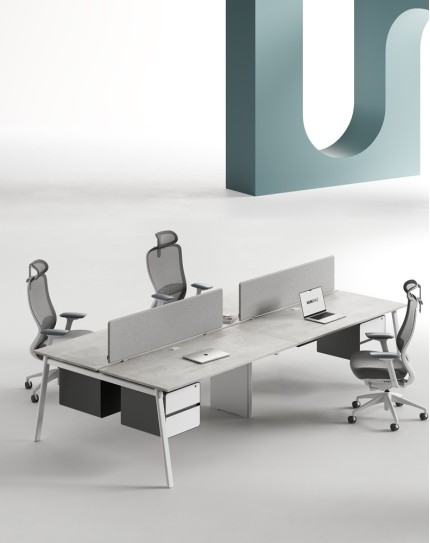 AVA Series Cluster of 4 Face to Face Workstation Concrete W