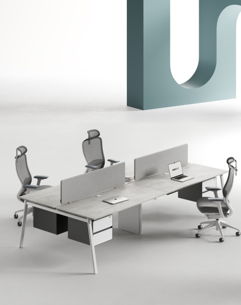 AVA Series Cluster of 4 Face to Face Workstation Concrete W