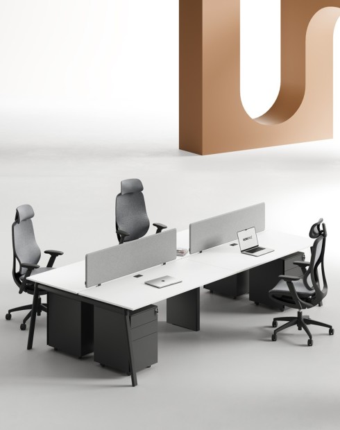 AVA Series Cluster of 4 Face to Face Workstation White B