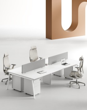 AVA Series Cluster of 4 Face to Face Workstation White W