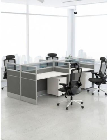 Focus Cluster of 4x Face to Face Cubicle Workstation with Glass Partition