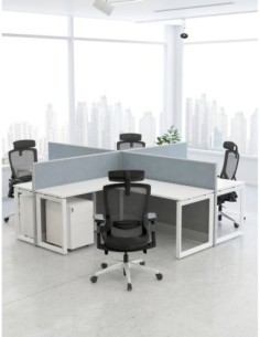 Focus Cluster of 4x L-Shaped Desk Open Cubicle Workstation