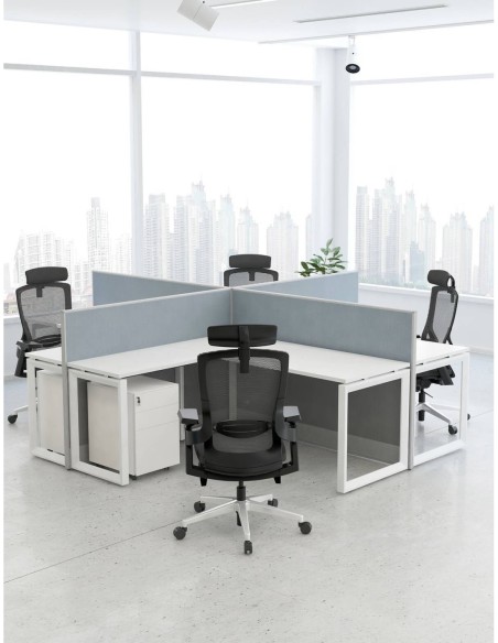 Focus Cluster of 4x L-Shaped Desk Open Cubicle Workstation