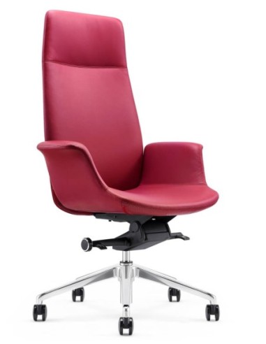 Rossa Leather Rose Red High Back Swivel Chair