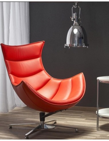 Lobster Red Leather Designer Lounge Chair